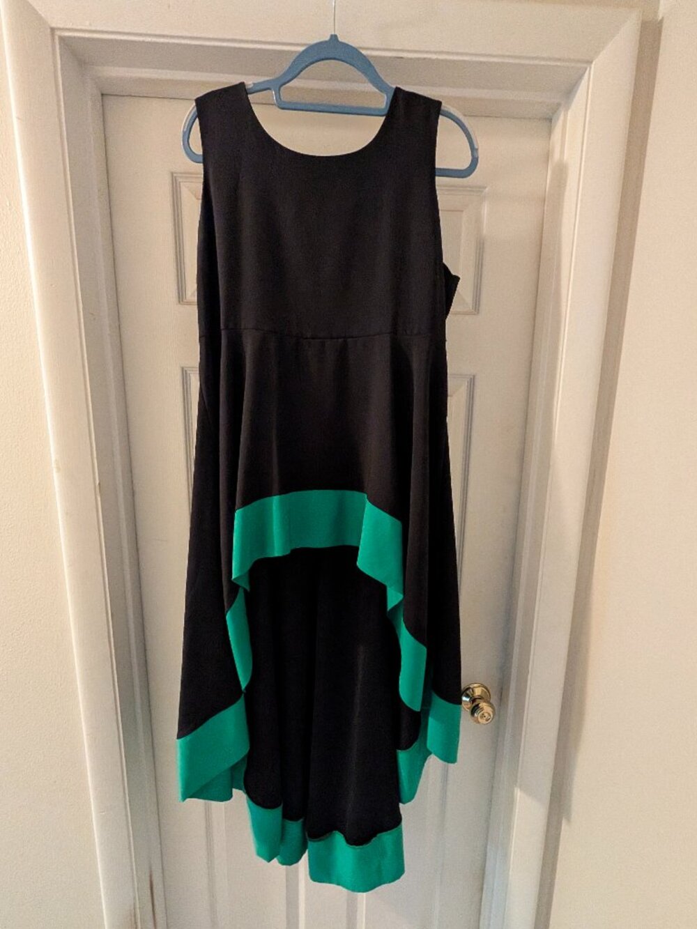 Midnight Velvet Black Emerald Green High-Low Handkerchief Hem Dress - Size XL